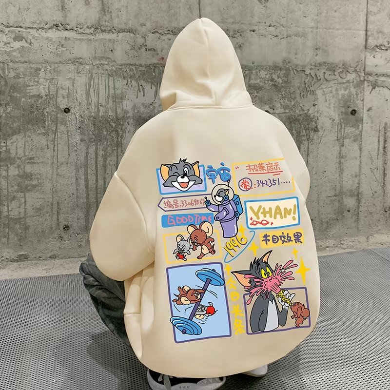 M-5XLáo khoác nam hoodie cotton Nhung Dày Tay Dài In Họa Tiết Hoạt Hình Mèo Và Chuột Thời Trang Cho Cặp Đôi