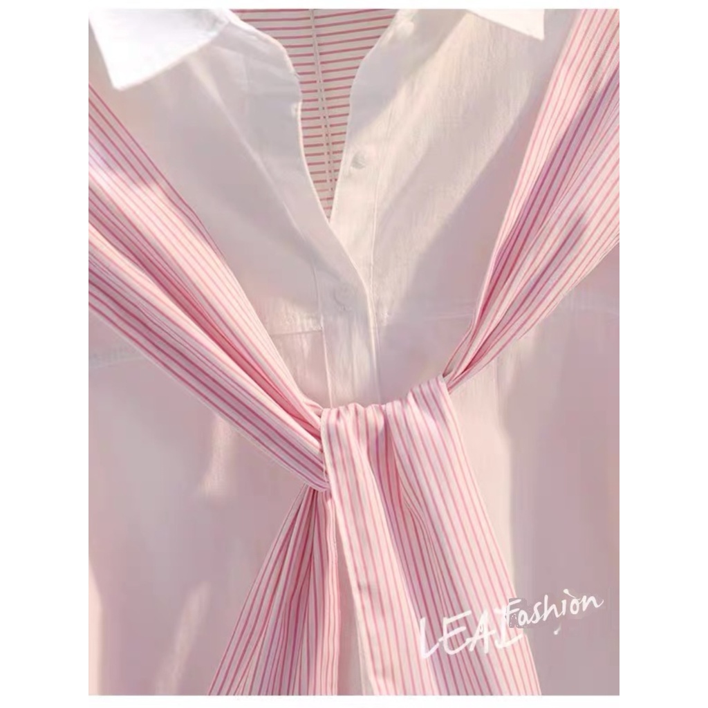 Qunz Bán Buôn Áo Sơ Mi Ghép Nối Khăn Choàng Thanh Dọc 7036