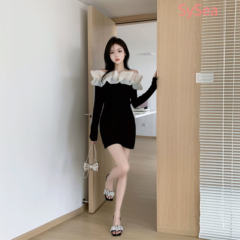 Đầm Trễ Vai Tay Dài Phối Ren Hoa Thiết Kế Quyến Rũ Cho Phái Nữ
