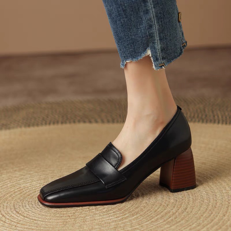 Size Station - Giày loafer cao gót da trơn basic da mềm 6cm 600032