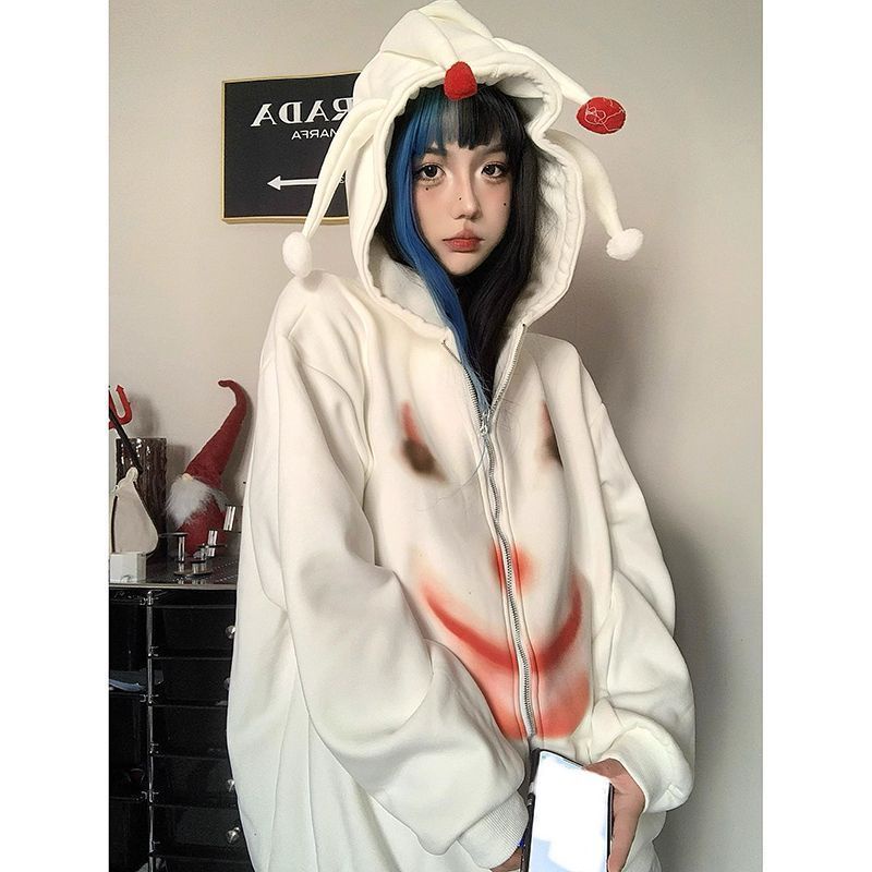 Áo Khoác cardigan Có Nón Họa Tiết Chú Hề Phong Cách retro Mỹ 2023