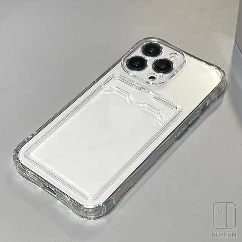 Card Bag Holder Clear Phone Case For iPhone 15 14 13 12 11 Pro Max XR X XS 7 8 Plus 13 mini Soft TPU Shockproof Cover