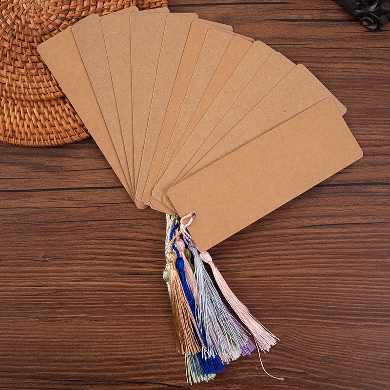Bộ 12 Thẻ Đánh Dấu Sách Hình Chữ Nhật Màu Trơn Kèm Tua Rua diy