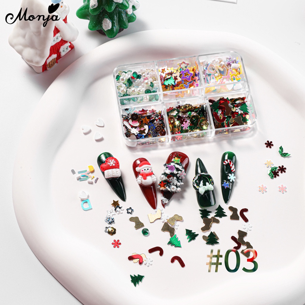 Monja Phụ Kiện Trang Trí Móng Tay 3d Chủ Đề Giáng Sinh Đính Đá diy