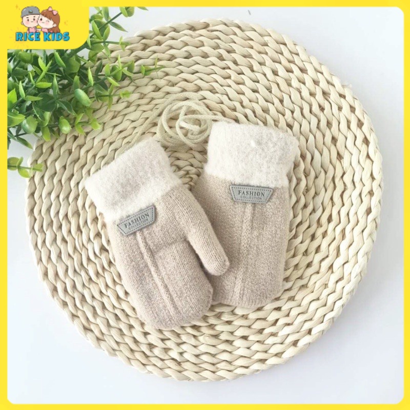 Găng tay len lót lông dành cho bé trai bé gái mùa đông 2-4 tuổi và 4-12 tuổi Găng tay len mùa đông cho bé