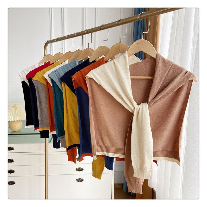 Khăn Choàng Cổ Dệt Kim Nhỏ Phối Màu Trang Trí Dễ Phối Đồ Cho Nữ co