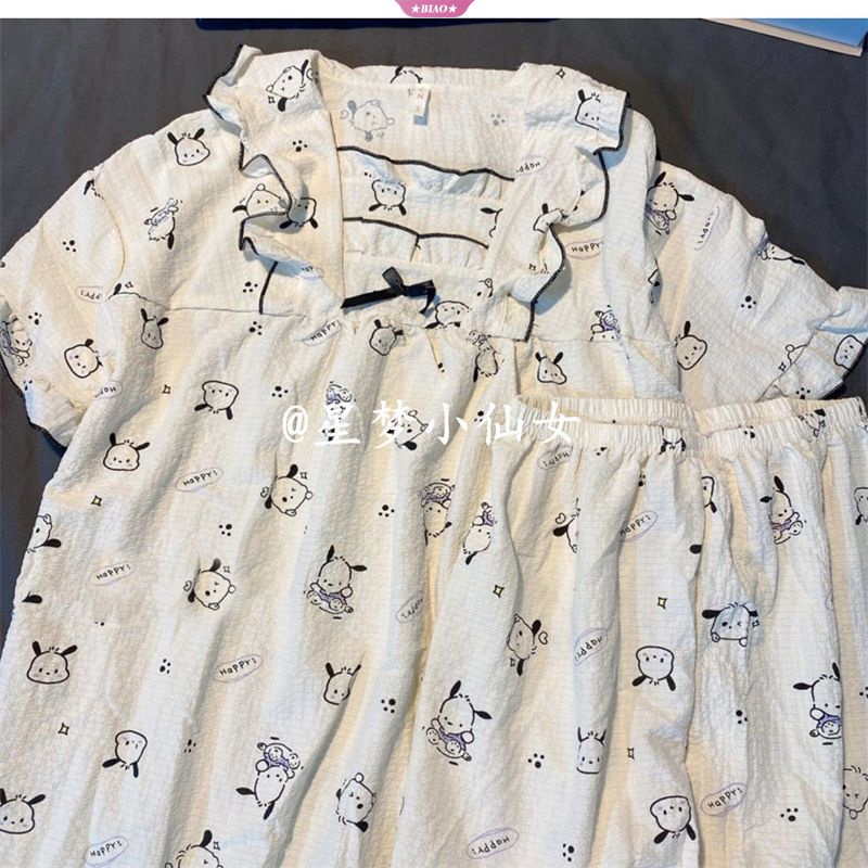 SANRIO Mới Bộ Đồ Ngủ Ngắn Tay In Hoạt Hình kuromi melody Dễ Thương Thời Trang Mùa Hè Cho Nữ