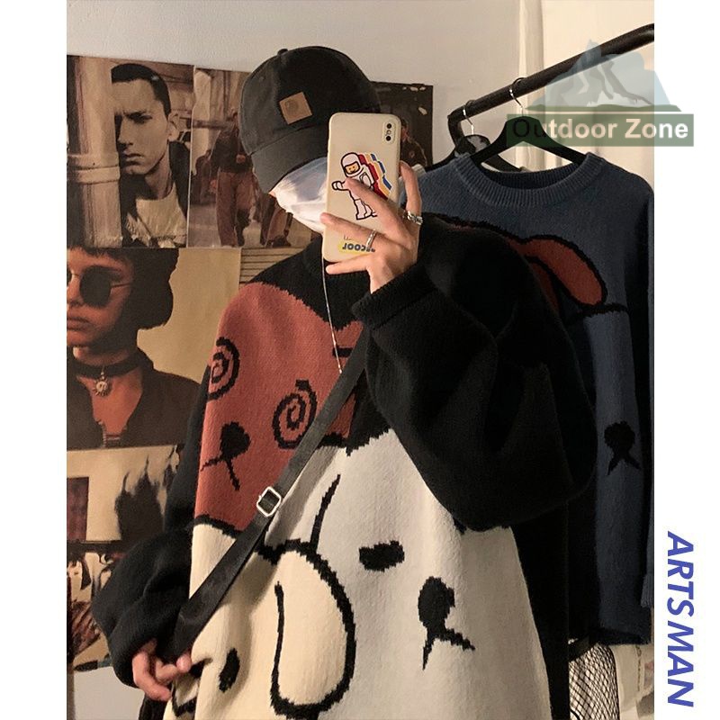 Áo sweater Đen Tay Dài Dáng Rộng In Hình Gấu Thời Trang Thu Đông Cho Nam