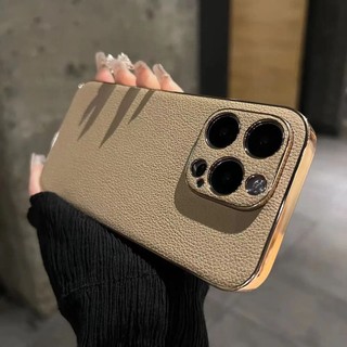 Sang Trọng Ốp Điện Thoại Da Siêu Mỏng Mạ Điện Chống Sốc Cho iphone 15 14 13 12 11 pro max 14 15 plus