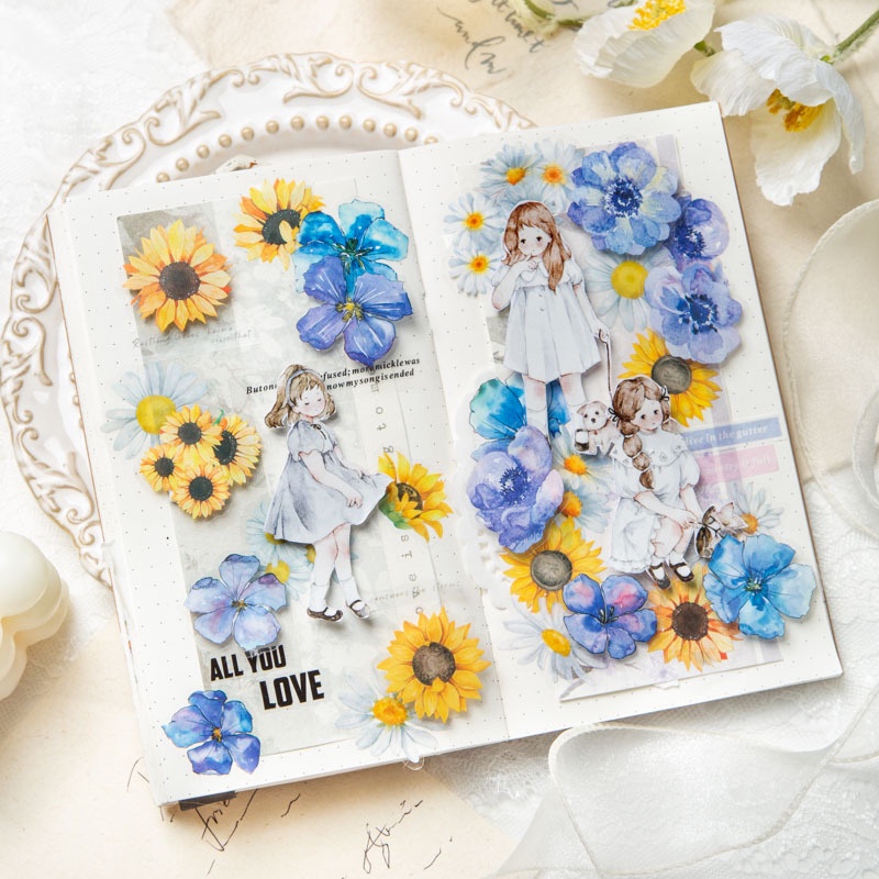 Set 50 sticker Hoa Dán Trang Trí Sổ Tay