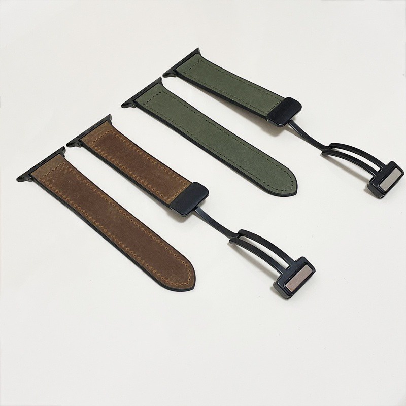 Dây Đeo Bằng Da Có Khóa Nam Châm Cho Đồng Hồ Thông Minh iwatch 49mm 9 8 7 45mm 41mm series 6 5 4 44mm 40mm