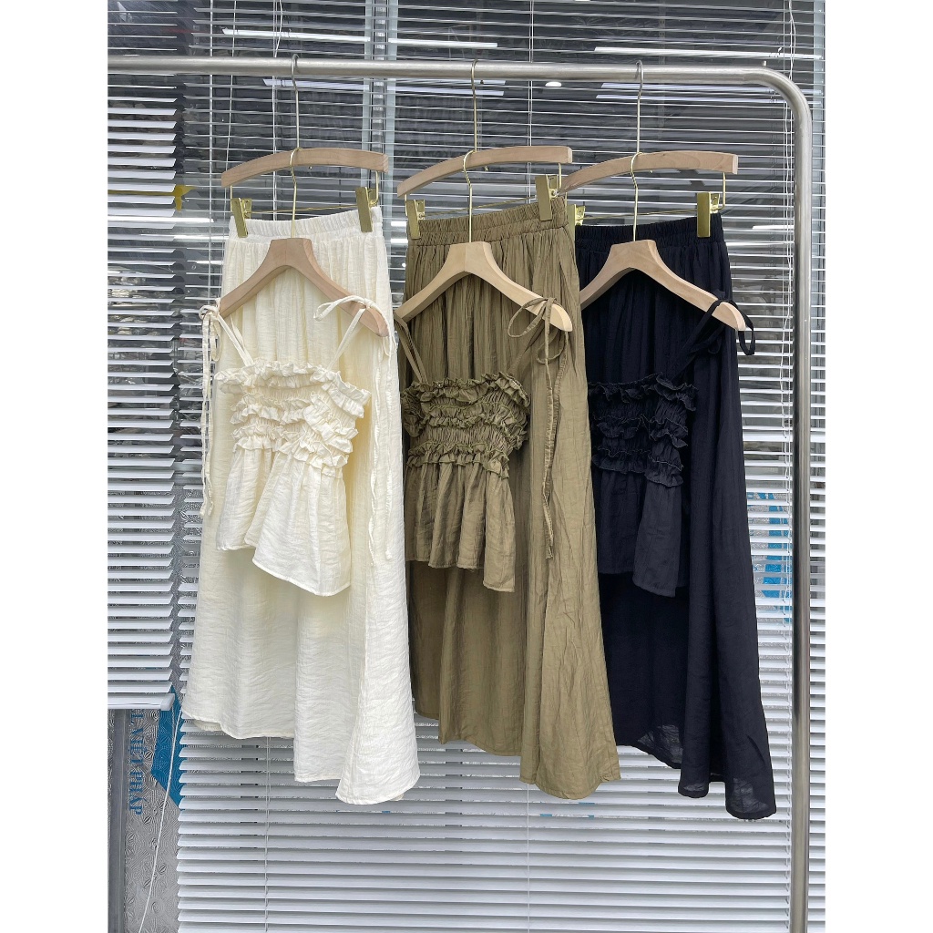 Sét áo 2 dây cúp ngực + chân váy dáng dài chun eo - Calina.vn - Set3367