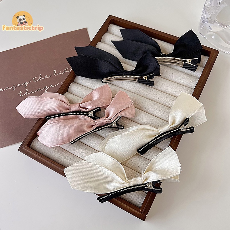 Set 2 Kẹp Tóc Nơ Ruy Băng Phong Cách vintage Ngọt Ngào Cho Nữ Mới