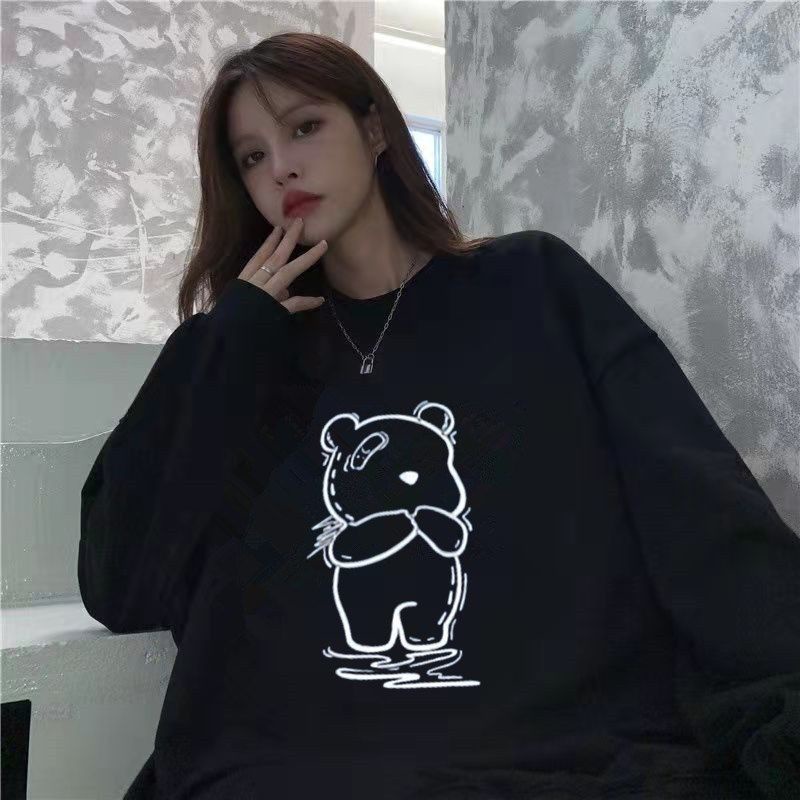 Áo Sweatshirts Mỏng Tay Dài Dáng Rộng In Hình Cho Nữ