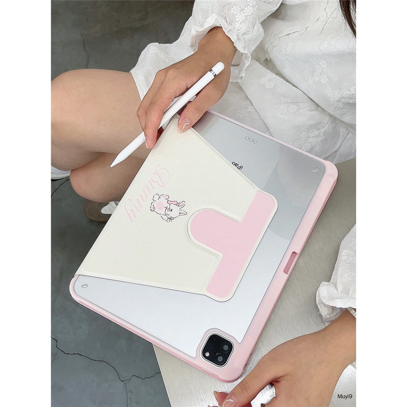 Bao Da Máy Tính Bảng In Hình Thỏ Đeo Nơ Cho Ipad 10.2 10 Mini 6 9.7 Air 10.9 Pro 11 / 12.9 Gen 9 Ốp