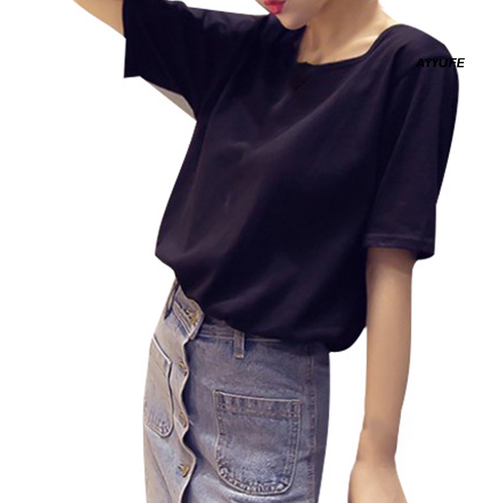 Áo Thun Tay Ngắn Cổ Tròn Hở Lưng Màu Trơn Dành Cho Nữ