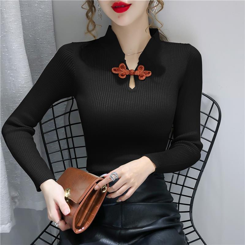 Áo sweater Dệt Kim Tay Dài Dáng Ôm Phong Cách retro Dành Cho Nữ