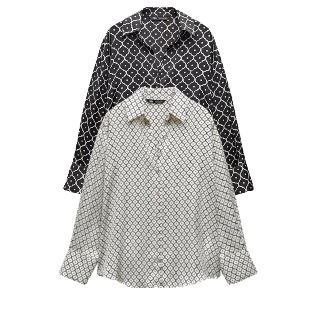 Zara Áo Sơ Mi Lụa satin In Họa Tiết Hình Học Cá Tính Thời Trang 8741246