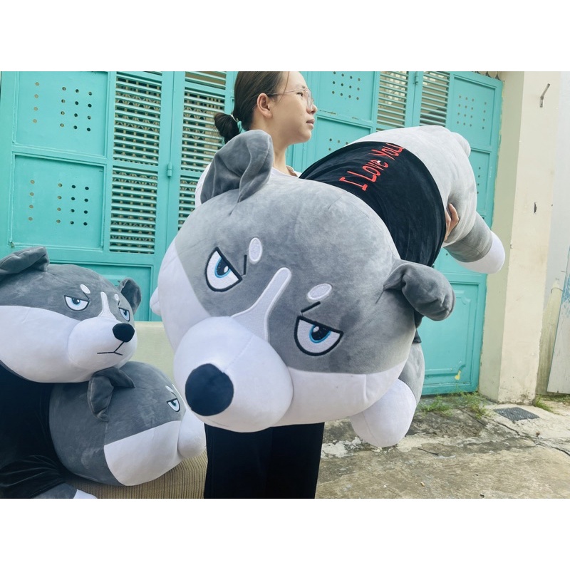 Gấu bông Chó husky, chó ngáo size 1M5 có khoá kéo Siêu to khổng lồ
