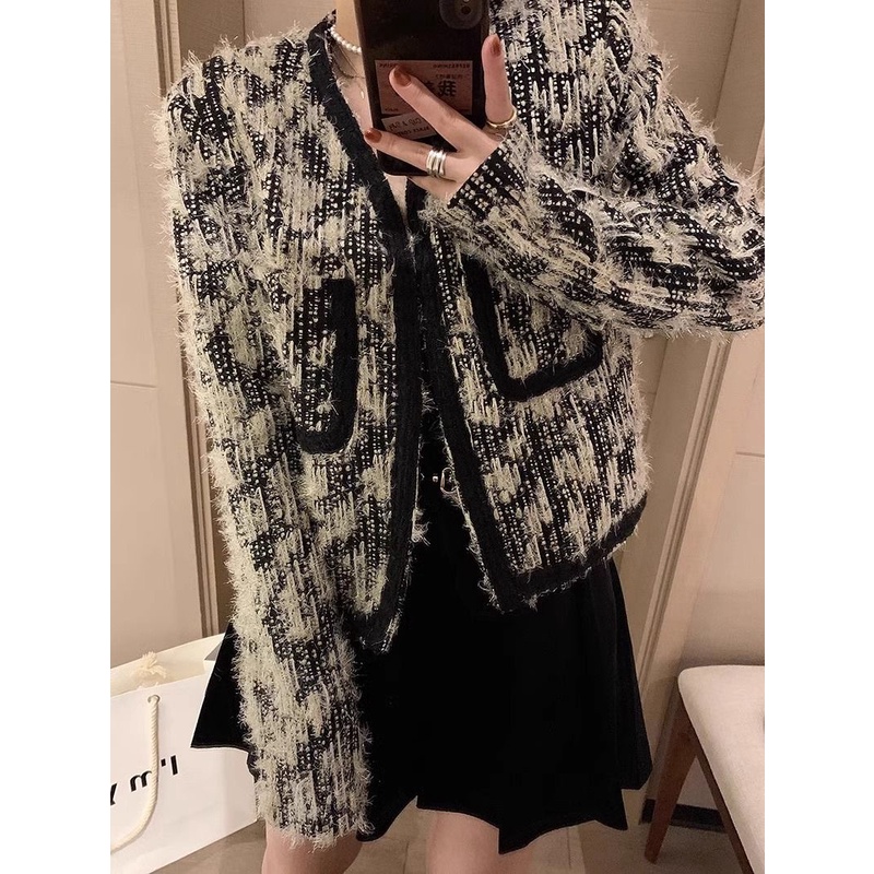 Áo Khoác Ngắn Tay Dài Dáng Rộng Màu Đen Phong Cách retro Mỹ Thời Trang Mùa Thu 2023 Dành Cho Bạn Nữ