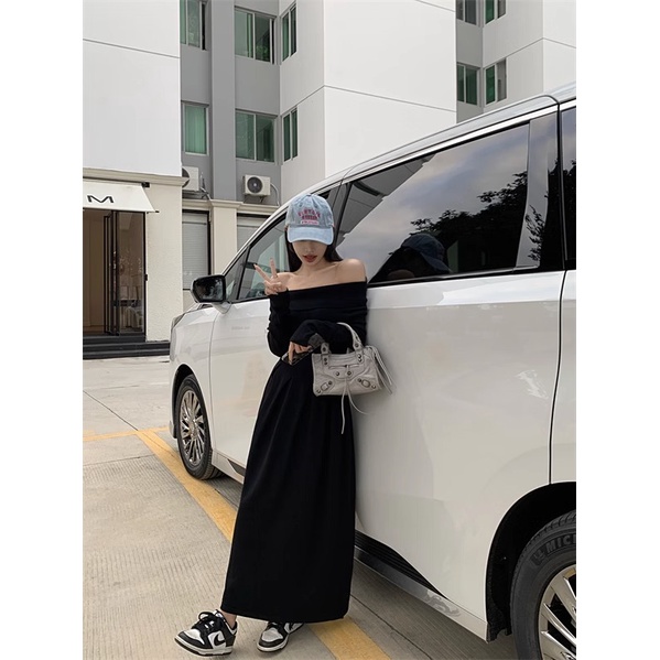 Váy Dệt Kim Hở Vai Dáng Ôm Phong Cách Hàn Quốc Thời Trang Mùa Thu Cho Nữ 2023