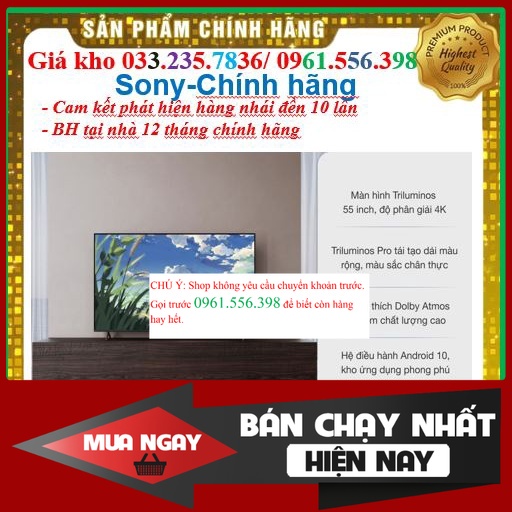 {SALE.} Smart Tivi Sony 55 Inch 4K UHD KD-55X8000H &lt; Chính hãng BH:24 tháng tại nhà toàn quốc &gt; - Mới 100%
