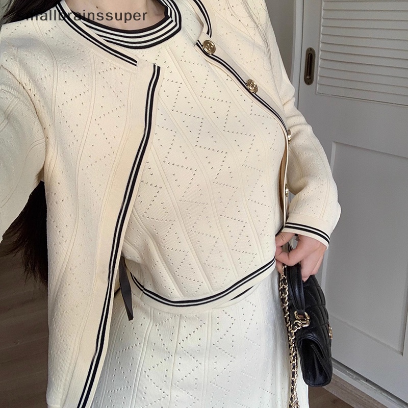 Smallbrainssuper set Áo Khoác cardigan Váy mini Xếp Ly Quyến Rũ Cho Nữ  sbs