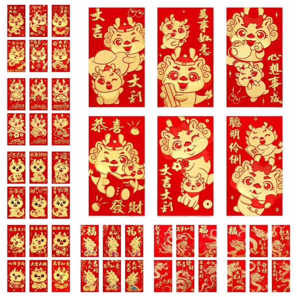 Bộ 6 Bao Lì Xì Hình Rồng Trung Hoa May Mắn Cho Năm Mới