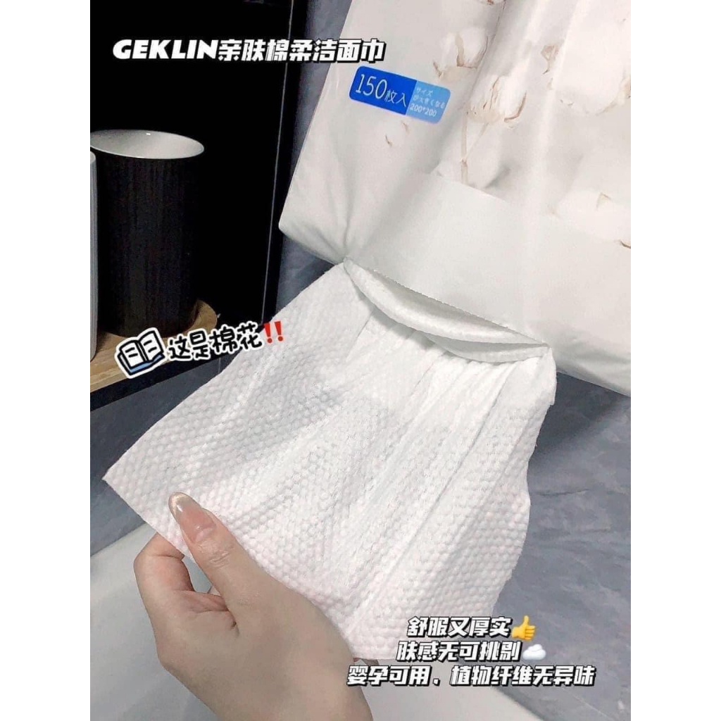 AB199 GÓI 150 TỜ KHĂN RÚT ĐA NĂNG GEKLIN 100% COTTON SIÊU MỀM MƯỢT