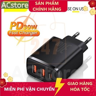 Cốc sạc nhanh baseus 30w củ sạc nhanh 2 cổng usb + type c- cục sạc hỗ trợ qc 3.0, usb pd chođiện thoại máy tính bảng