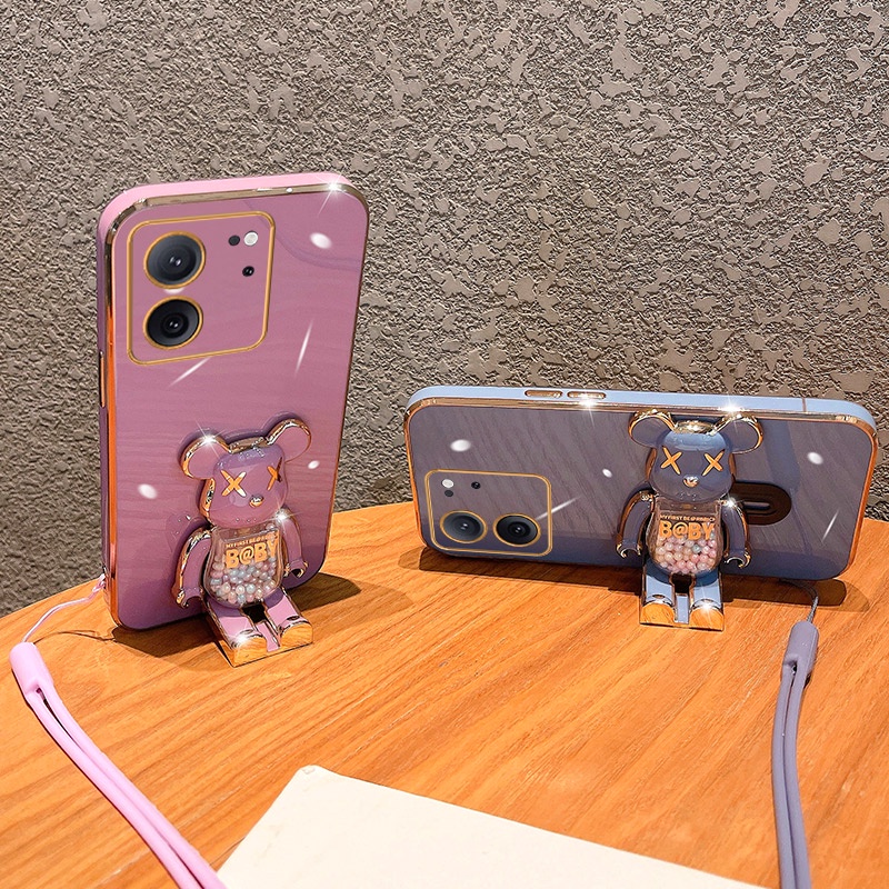 Ôp Điện Thoại Silicon Dẻo Tráng Gương Màu Sắc Ngọt Ngào Kèm Giá Đỡ Hình Gấu Cho xiaomi mi 13t pro xiaomi 13t 12t 11t pro Ốp