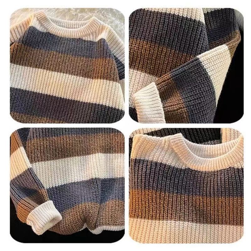 IELGY Áo sweater Dệt Kim Dày Dáng Rộng Kẻ Sọc Màu Khối Thời Trang Thu Đông Cho Nam Sinh