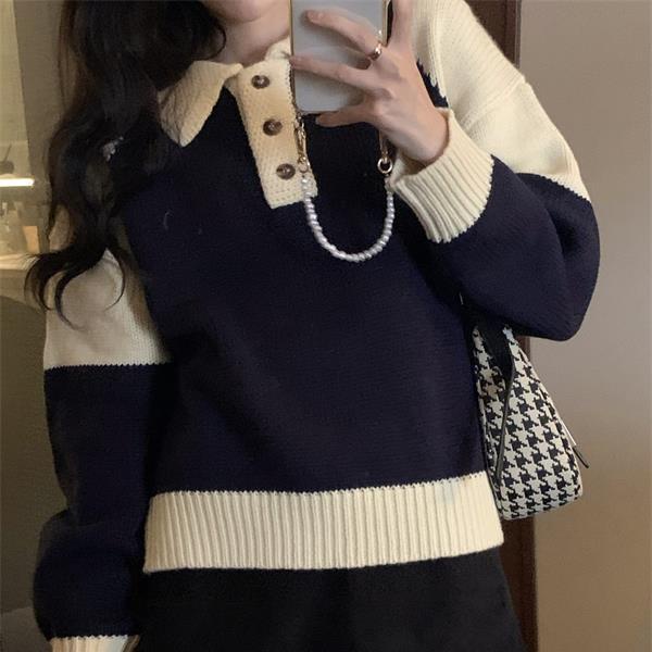 Áo sweater Dệt Kim Phối Màu Tương Phản Thời Trang Mùa Thu Cho Nữ