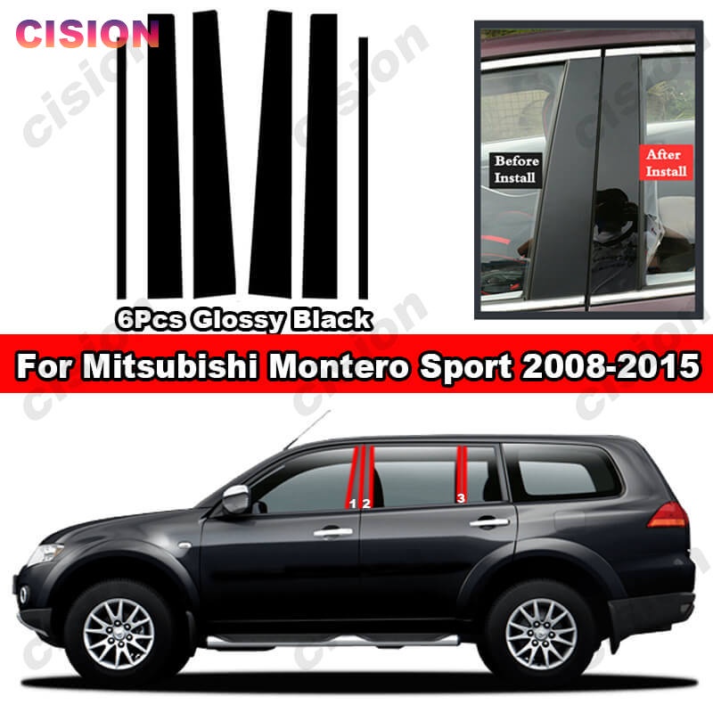 Set 6 Miếng Dán Màu Đen Bóng In Họa Tiết Sợi carbon Trang Trí Cửa Sổ Xe Hơi mitsubishi shogun pajero montero sport 2008-2015