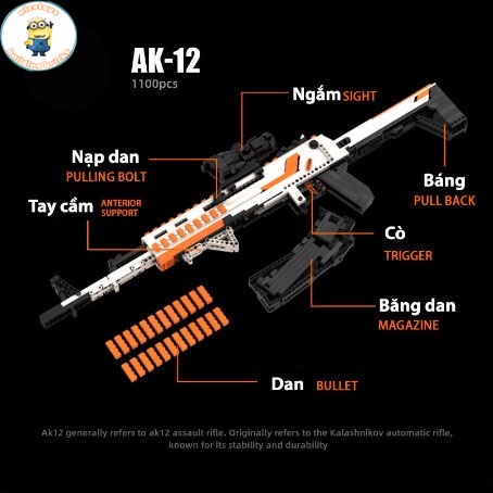 Thanh lí Đồ Chơi Lắp Ráp Kiểu , Free Fire Mô Hình Rifle AK12 ASSIMOV Và AK12 Black  Model.KV003 có tặng xe