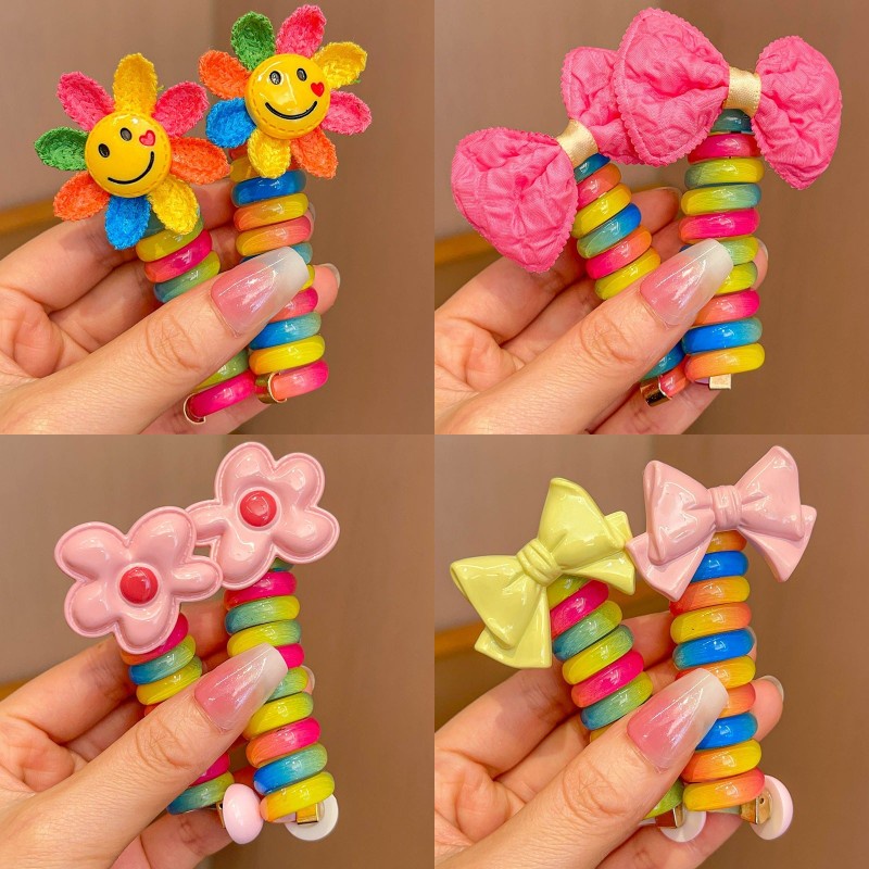 Set 2 Dây Buộc Tóc Co Giãn Đính Nơ Hoa Dễ Thương Cho Bé Gái