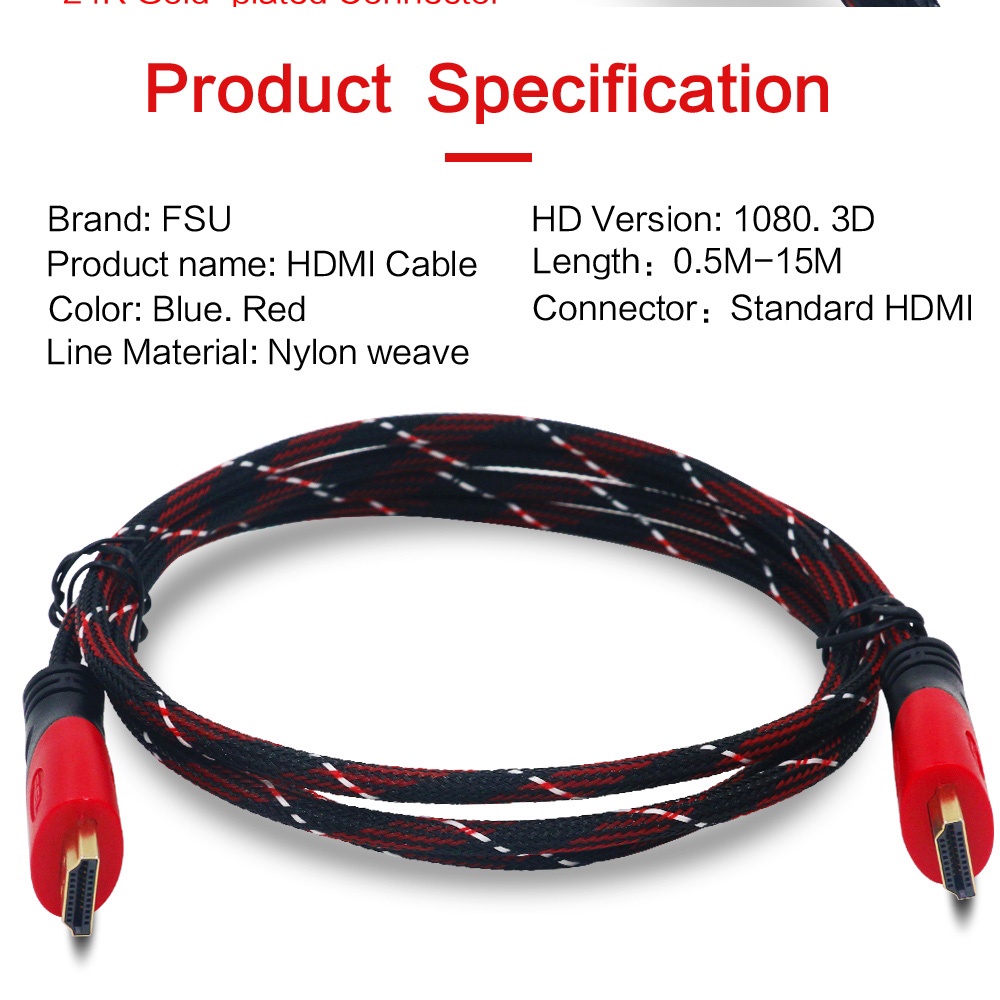 Cáp hdmi Mạ Vàng Và Đỏ 1080p 0.5m 1m 1.5m 2m 3m 5m 10m 15m