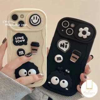 Ốp Lưng Nụ Cười Hoa Thời Trang Tương Thích Cho IPhone 16 12 11 14 13 Pro MAX 7 8 6 6s Plus XR X XS MAX SE 2020 Búp Bê 3D Dễ Thương Lông Nhỏ Đen Cà Phê Kéo Cửa Sổ Đẩy Camera Bìa Mềm