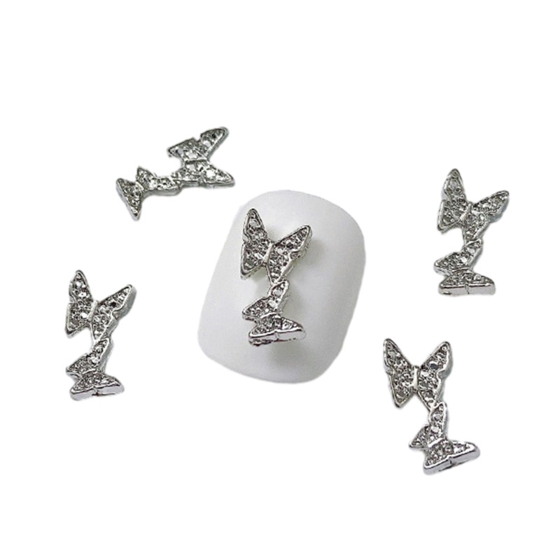 Bộ 10 Phụ Kiện Trang Trí Móng Tay Hình Bướm 3d Bằng Hợp Kim Xinh Xắn