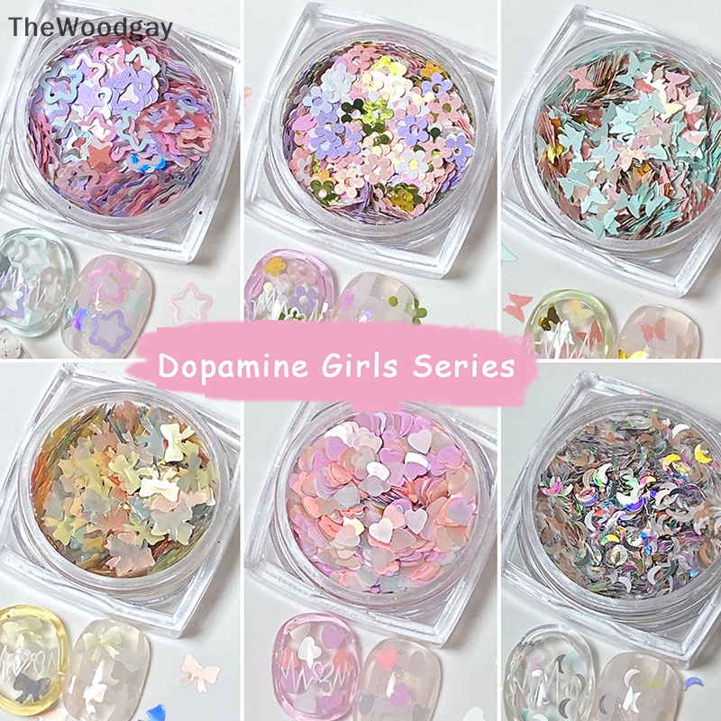 Thewoodgay Nhãn Dán Kim Sa Sáu Hình Dạng Ngọt Ngào Nhiều Màu Sắc Trang Trí Móng Tay Nghệ Thuật Cho Nữ