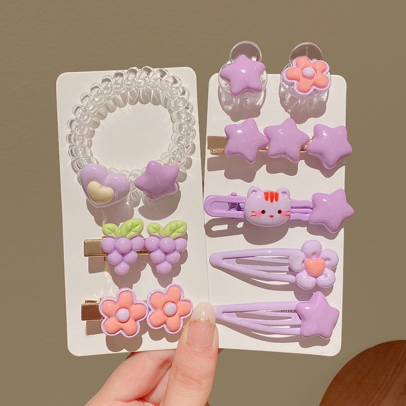 Set 9 kẹp tóc hình đám mây ngôi sao nơ trái cây dễ thương cho bé gái