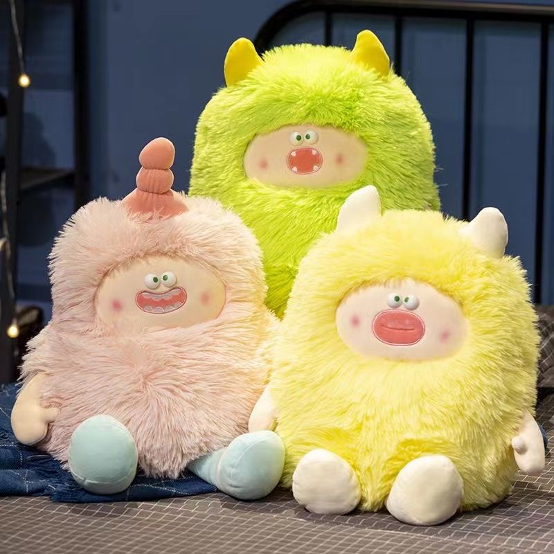 Panda~Đồ chơi nhồi bông  Quái vật nhỏ có lông Búp bê ngộ nghĩnh màu hồng dễ thương Mô phỏng gối mềm Quà tặng sinh nhật búp bê 0321