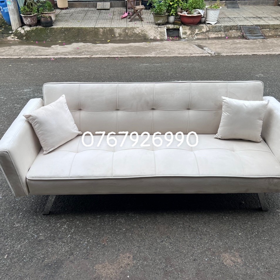 Sofa giường nằm vải nhung màu kem sang trọng , sofa bed nhung 1m90 -tháng
