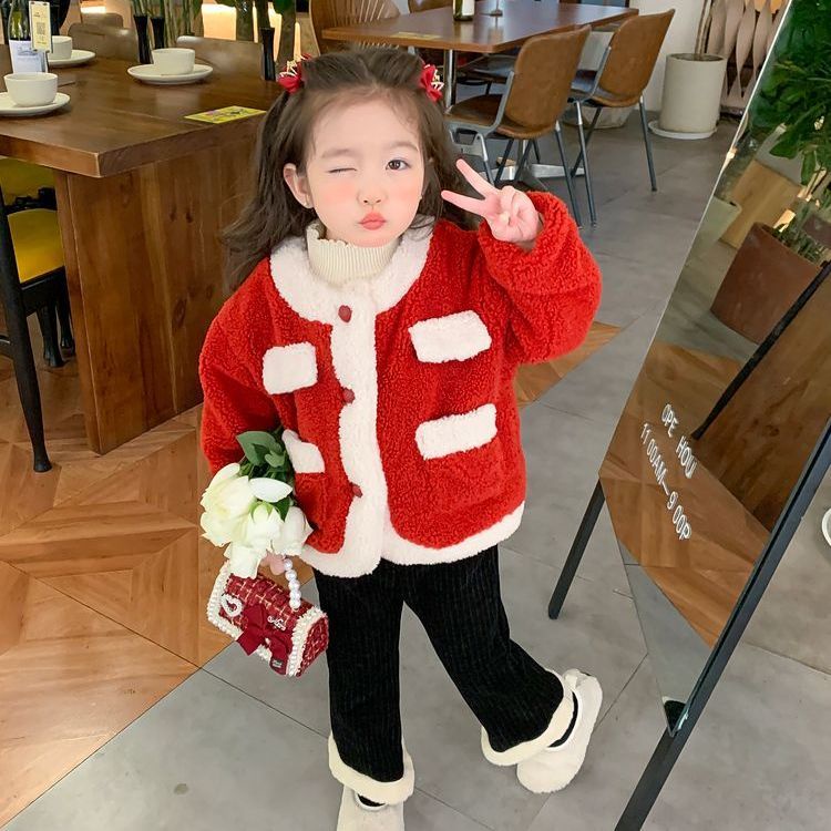 Aiyaya quần áo trẻ em Áo khoác đỏ giáng sinh Phong cách mới mùa thu đông áo khoác sang trọng Thích hợp cho bé gái