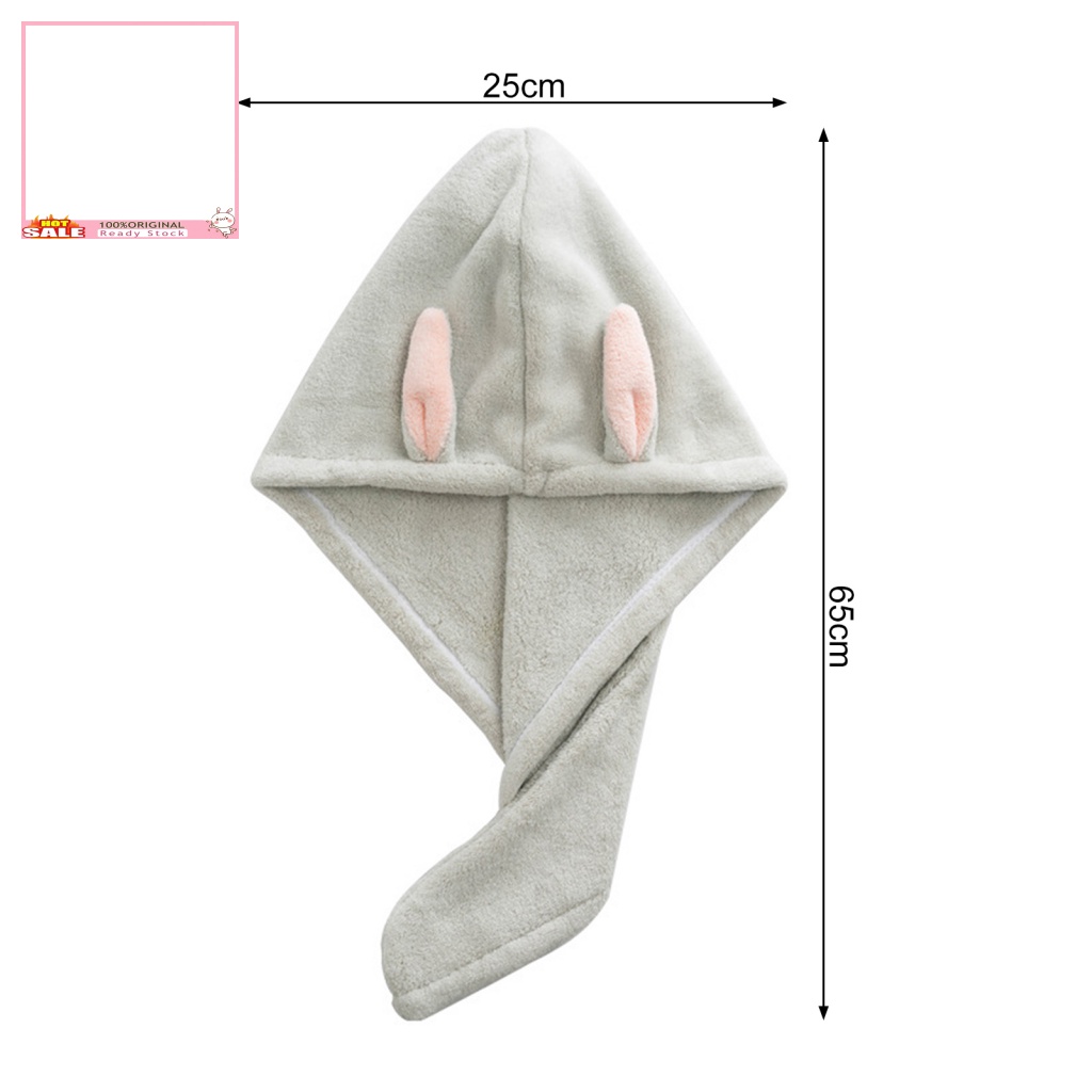Khăn Quấn Tóc Bằng Vải Sợi Nhỏ Siêu Thấm Hút Nhanh Khô Thiết Kế Tai Thỏ Dễ Thương