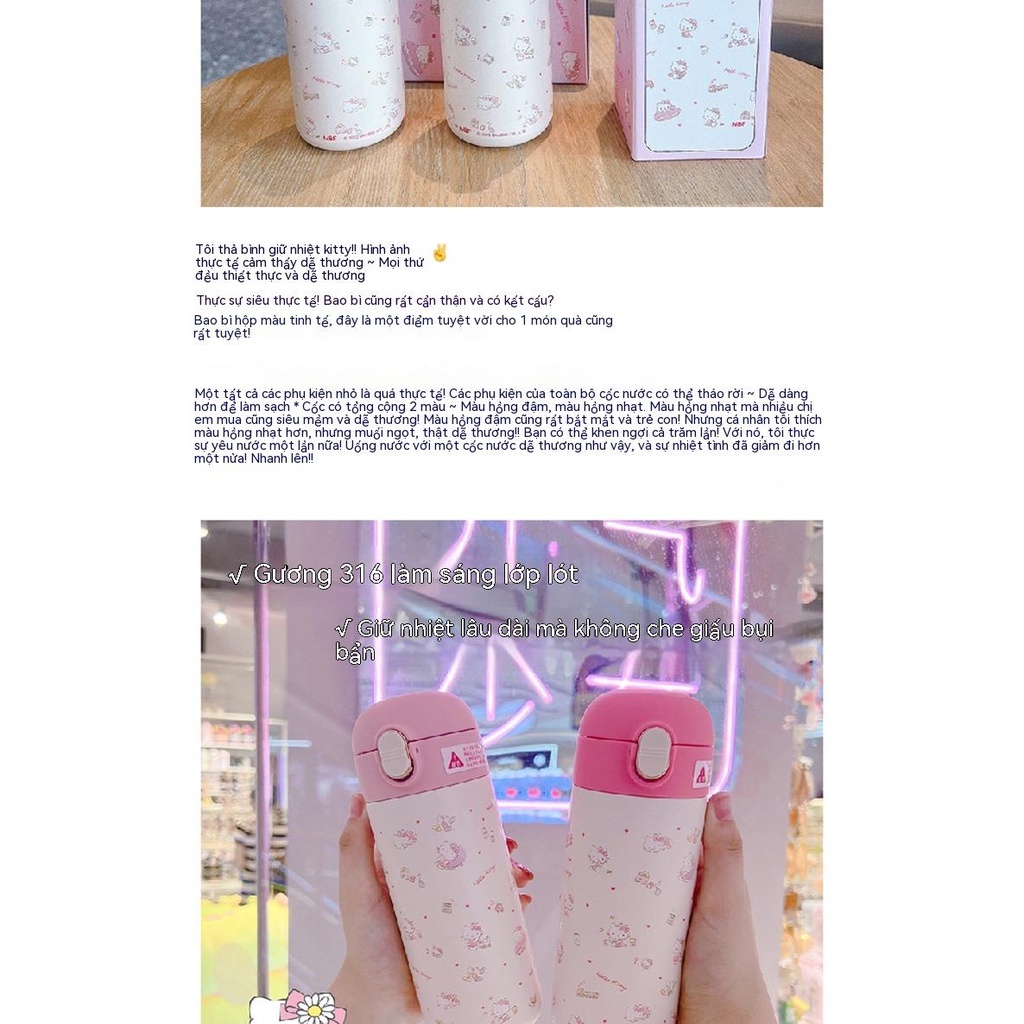 Hello kitty Bình Nước Giữ Nhiệt Hai Màu 316 Có Ống Hút Tiện Dụng Cho Học Sinh Tiểu Học