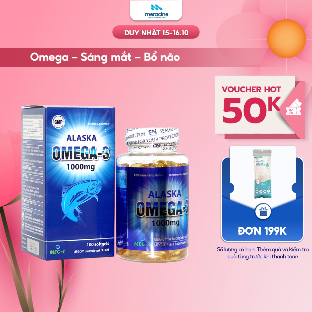 [Mã BMLT35 giảm đến 35K đơn 99K] Viên uống dầu cá Omega 3 Alaska tăng cường thị lực cho người lớn và trẻ nhỏ lọ 100 viên