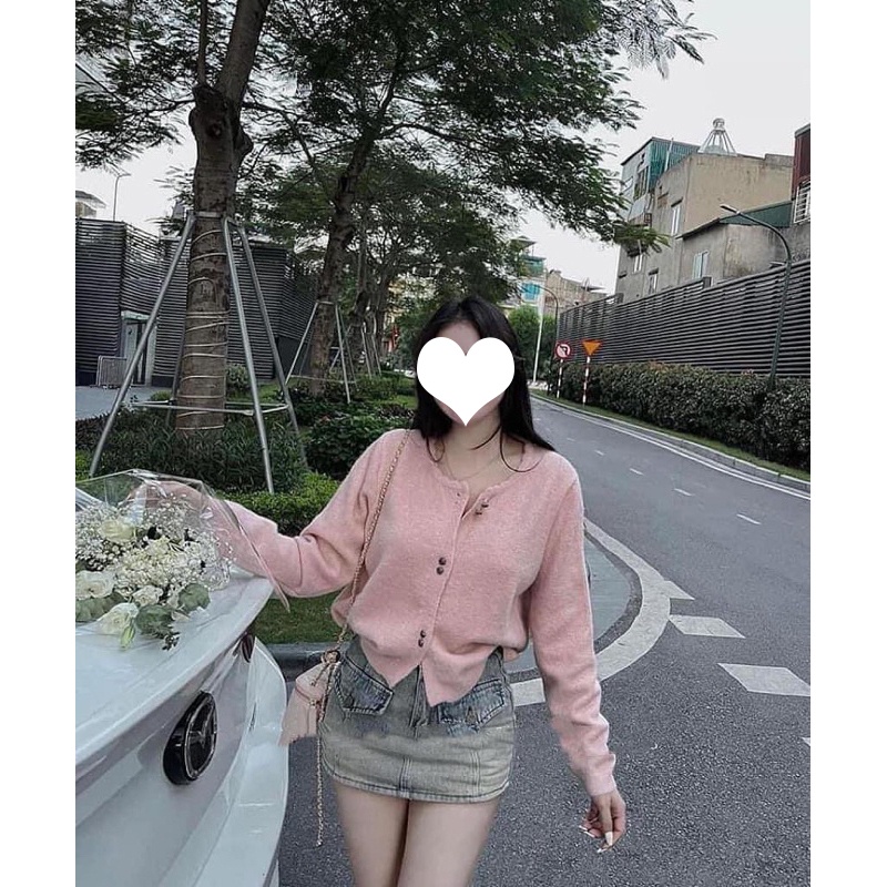 Áo cardigan, Áo Len, Áo Khoác Chất Len Lông Dày Dặn, Ấm Áp Màu Hồng Trắng, Cúc Hoa