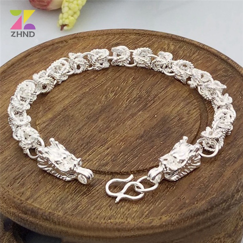 Zhuzhengde Vòng Tay Mạ Bạc Hình Rồng Thời Trang Dành Cho Nam