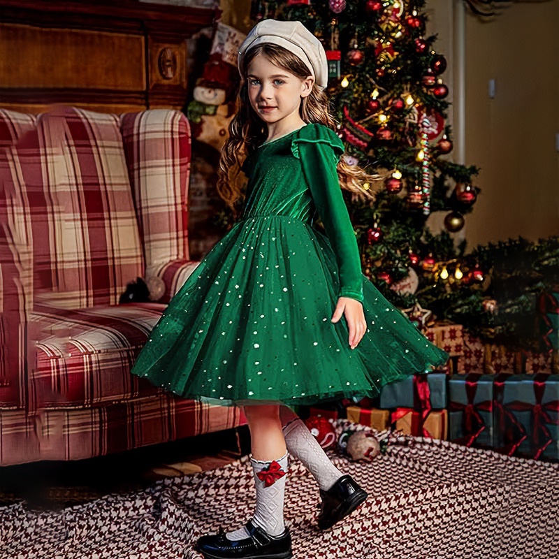 Đầm Xòe Công Chúa Vải Tuyn Đính Kim Sa Lấp Lánh Thời Trang Mùa Thu Mới 2023 Cho Bé Gái